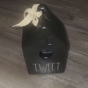 Black RAE DUNN Ceramic Birdhouse with Tweet Design